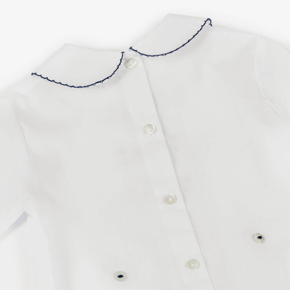 Sarah Louise-Boys White & Navy Blue Velvet Buster Suit | Childrensalon Outlet