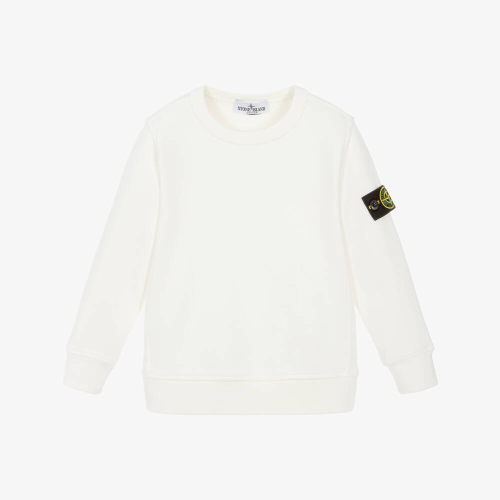 Stone Island Junior-Boys White Organic Cotton Compass Badge Sweatshirt | Childrensalon Outlet