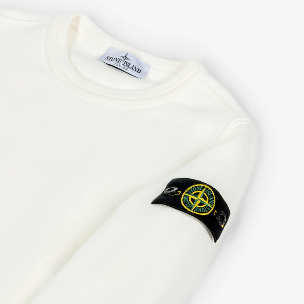 Stone Island Junior-Boys White Organic Cotton Compass Badge Sweatshirt | Childrensalon Outlet