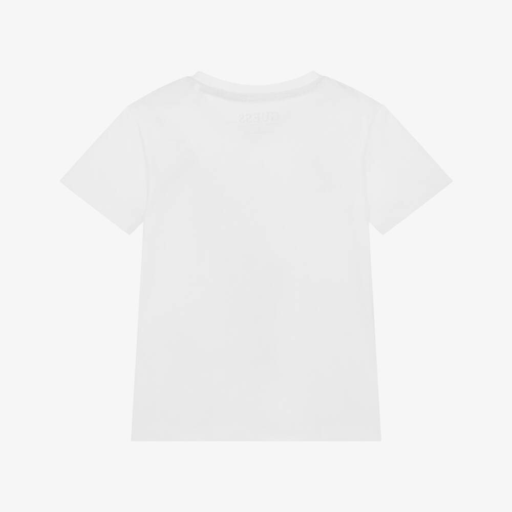 Guess-Boys White Organic Cotton Teddy Bear & Logo T-Shirt | Childrensalon Outlet