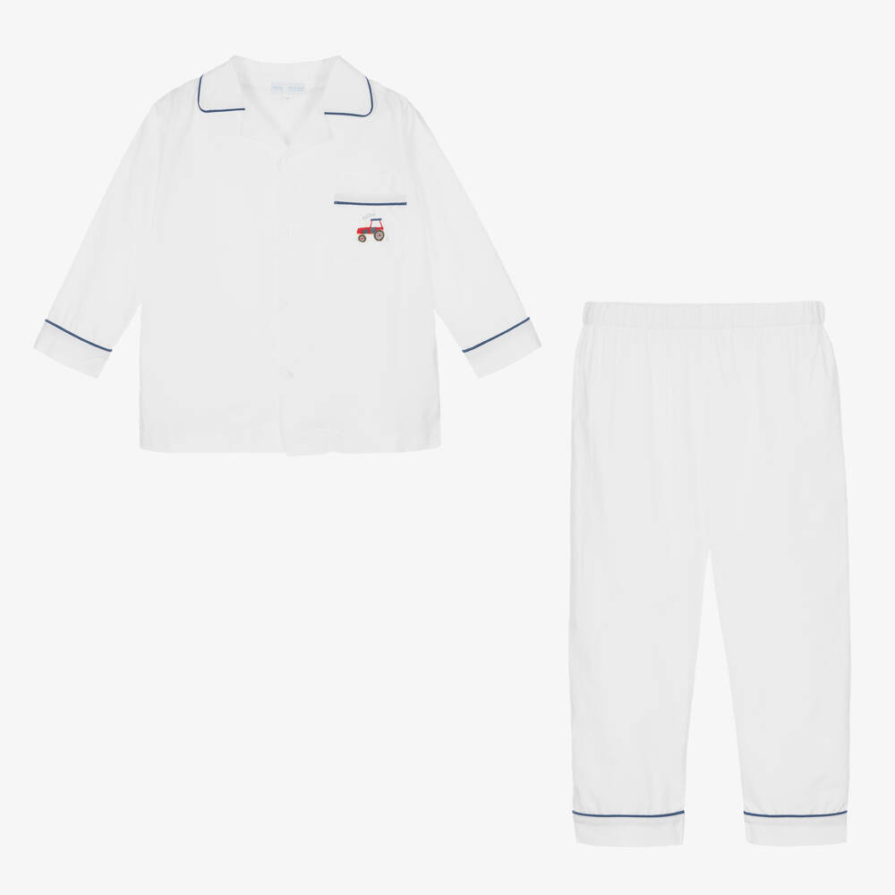 Mini-la-Mode-Boys White Pima Cotton Pyjamas | Childrensalon Outlet