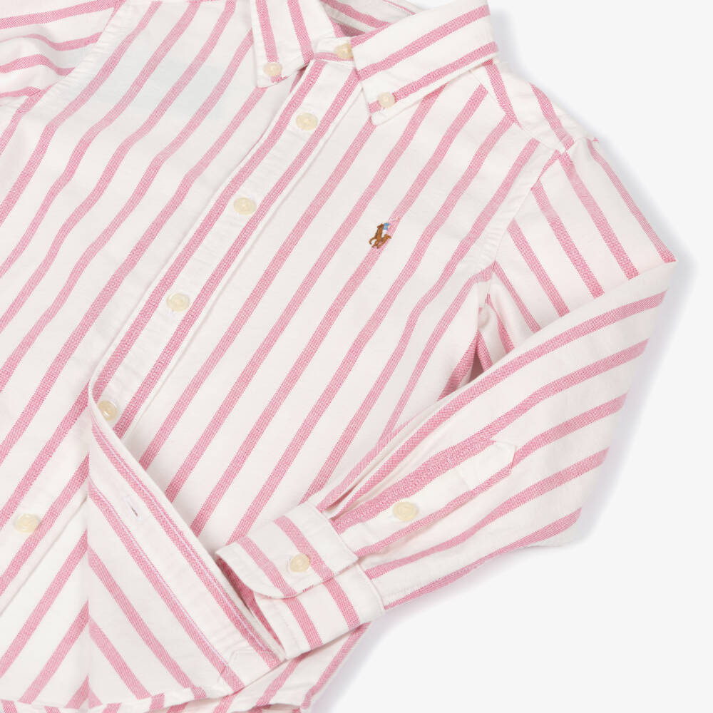 Ralph Lauren-Boys White & Pink Striped Oxford Cotton Shirt | Childrensalon Outlet