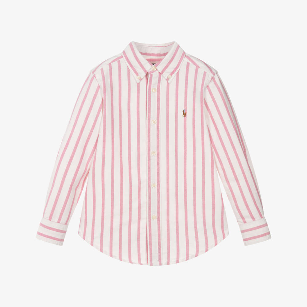 Ralph Lauren-Boys White & Pink Striped Oxford Cotton Shirt | Childrensalon Outlet