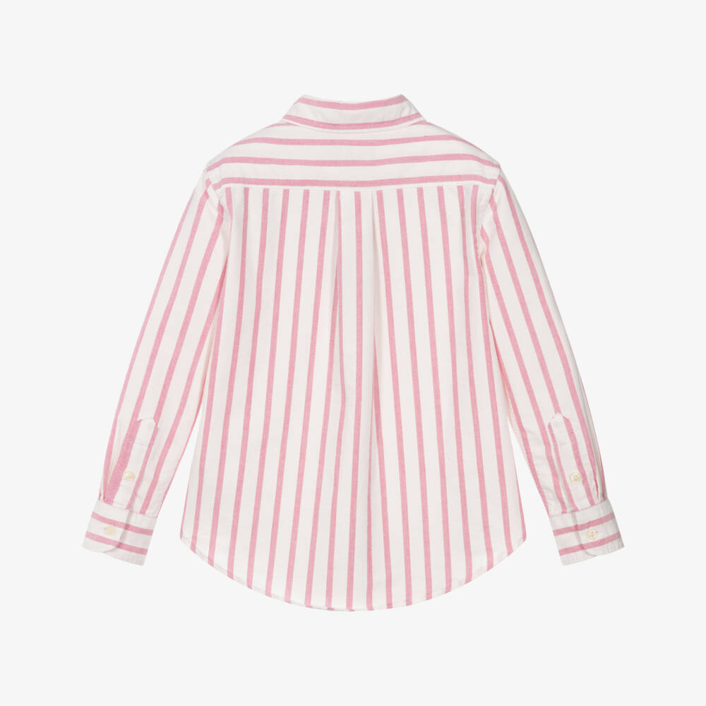 Ralph Lauren-Boys White & Pink Striped Oxford Cotton Shirt | Childrensalon Outlet