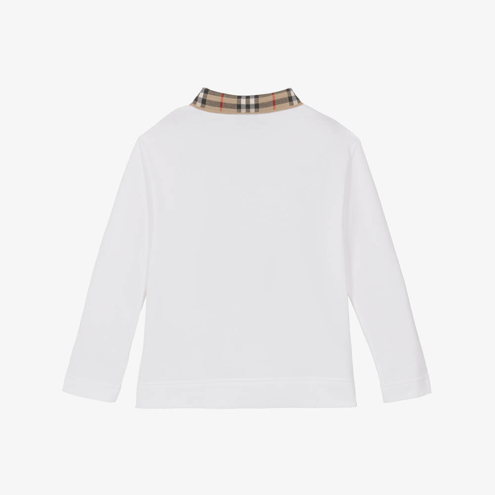Burberry-Boys White Polo Shirt with Burberry Check Collar | Childrensalon Outlet
