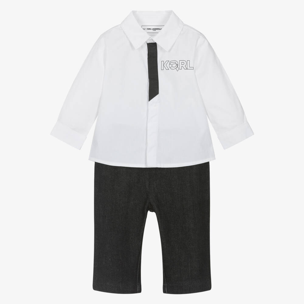 KARL LAGERFELD KIDS-Boys White Shirt & Black Denim jeans Set | Childrensalon Outlet