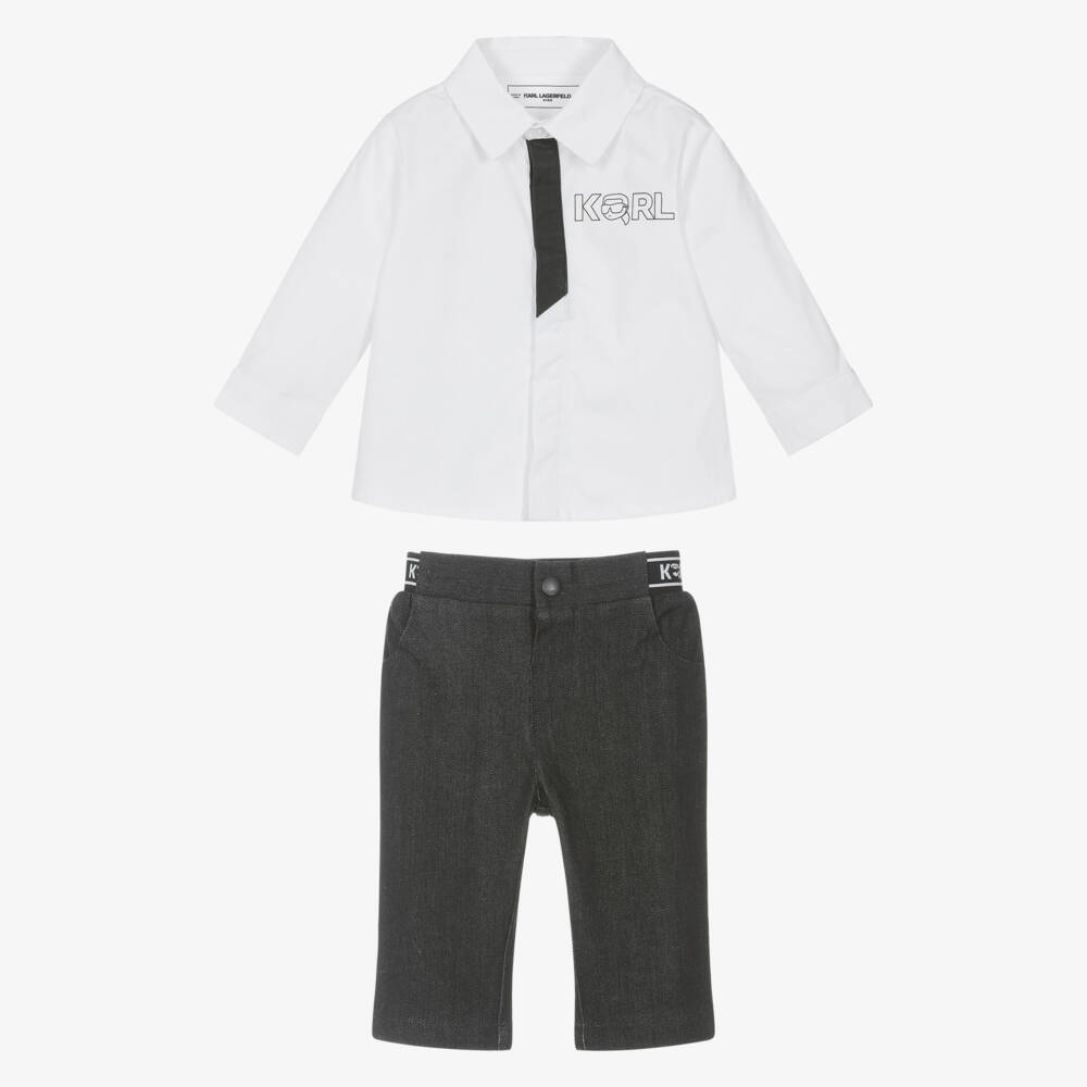 KARL LAGERFELD KIDS-Boys White Shirt & Black Denim jeans Set | Childrensalon Outlet