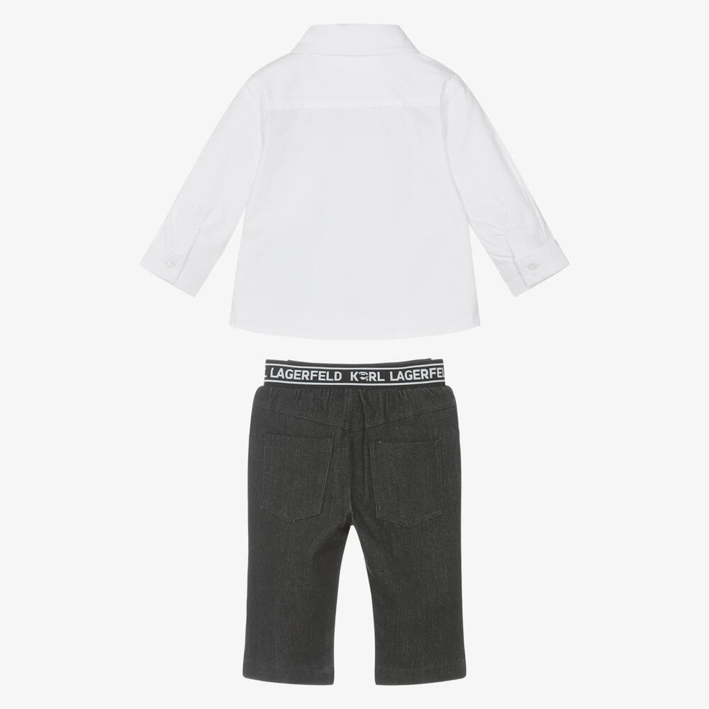 KARL LAGERFELD KIDS-Boys White Shirt & Black Denim jeans Set | Childrensalon Outlet