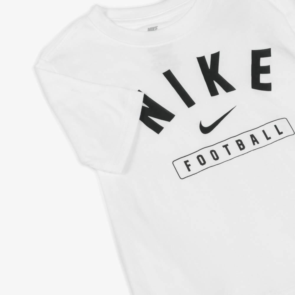 Nike-Boys White Swoosh & Football Logo T-Shirt | Childrensalon Outlet
