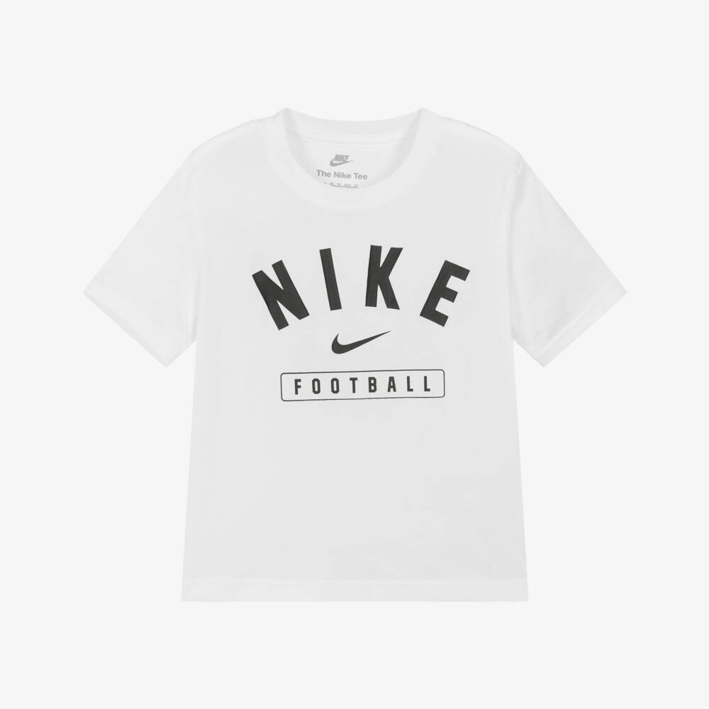 Nike-Boys White Swoosh & Football Logo T-Shirt | Childrensalon Outlet