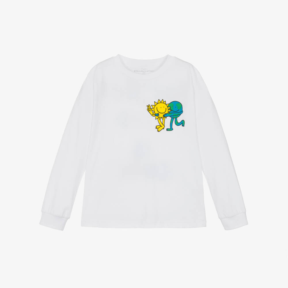 Stella McCartney Kids-Boys White T-Shirt with Being Kind Print | Childrensalon Outlet