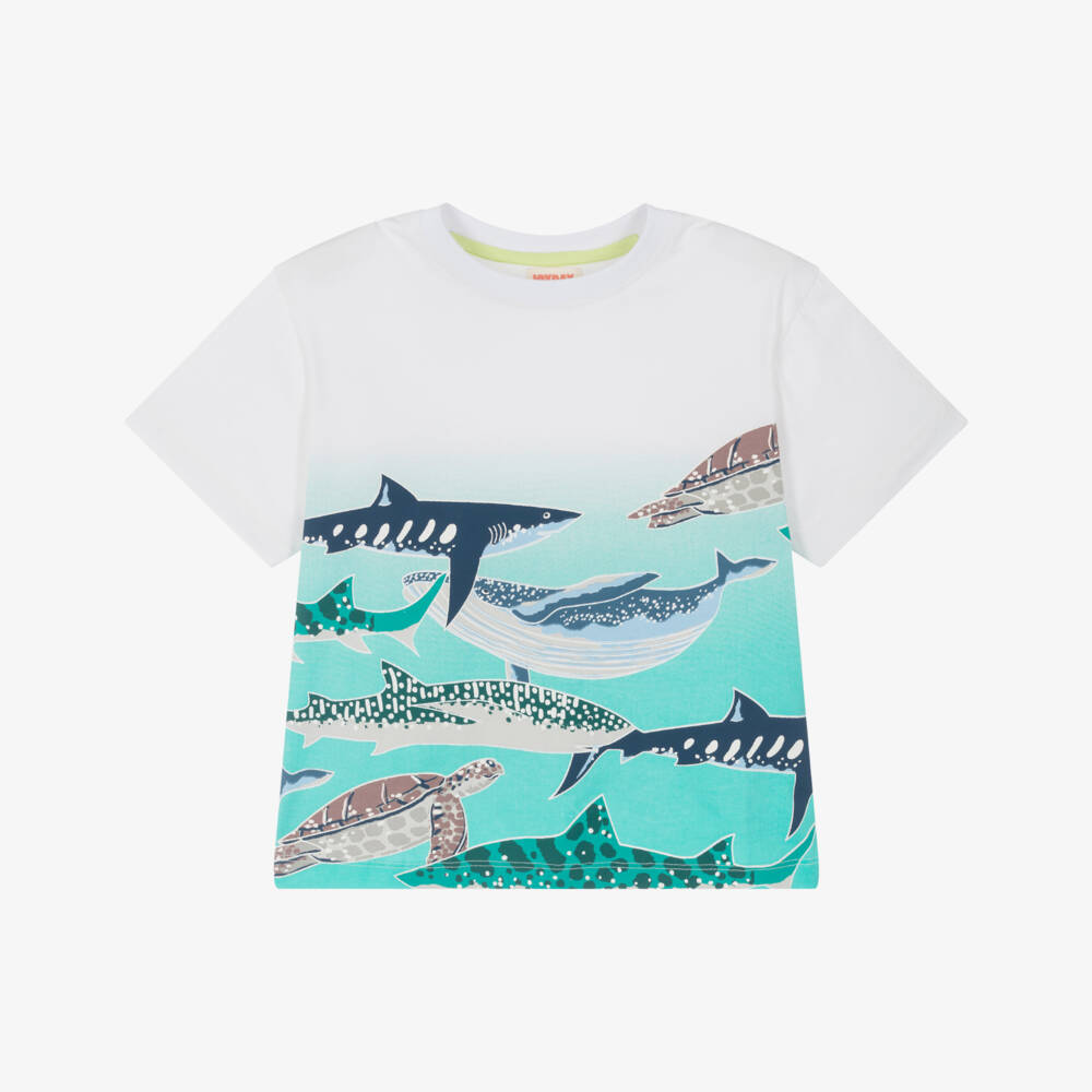 Joyday-Футболка с акулами белая и синяя для мальчиков | Childrensalon Outlet