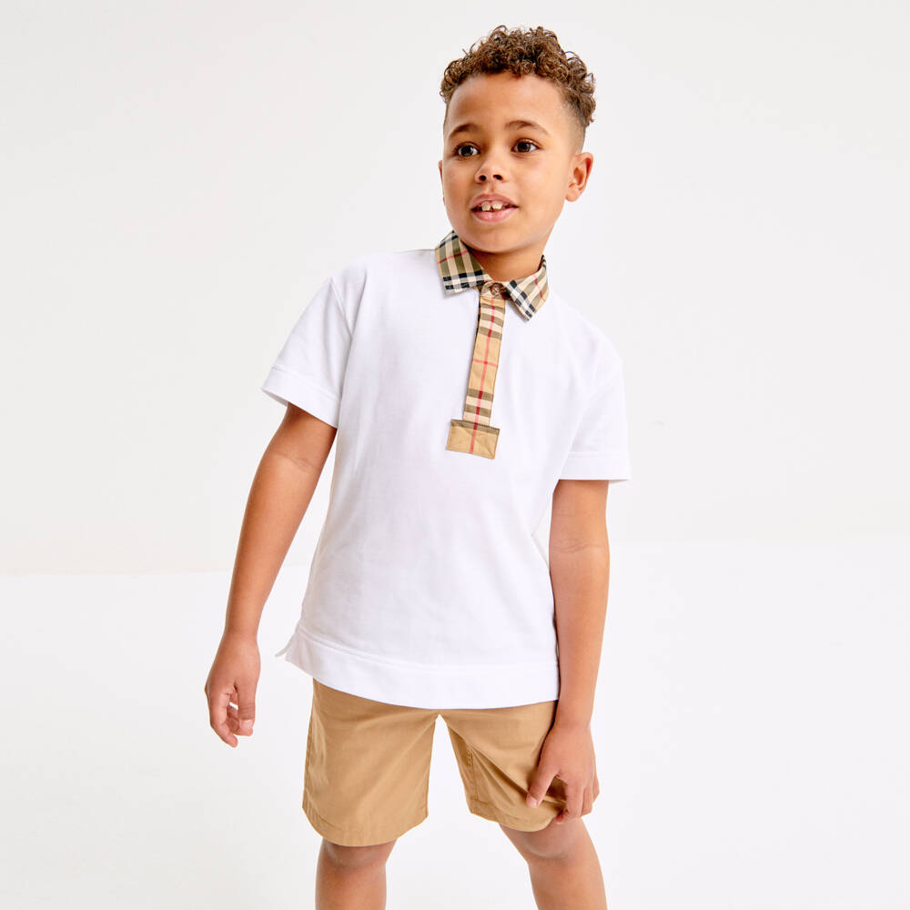 Burberry-Boys White Vintage Check Polo Shirt | Childrensalon Outlet
