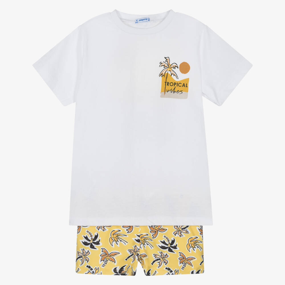 Mayoral-Boys White & Yellow Swim Shorts Set (UPF40+) | Childrensalon Outlet