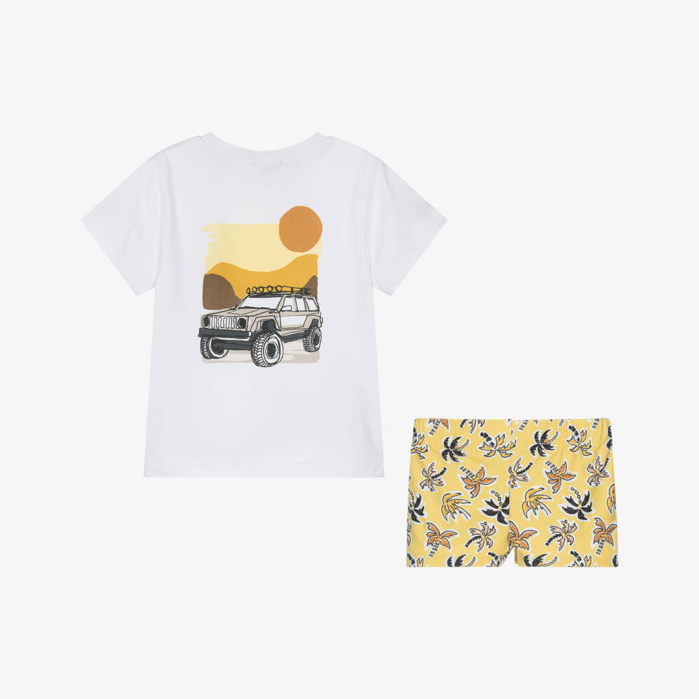 Mayoral-Boys White & Yellow Swim Shorts Set (UPF40+) | Childrensalon Outlet