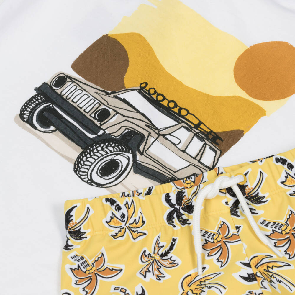 Mayoral-Boys White & Yellow Swim Shorts Set (UPF40+) | Childrensalon Outlet