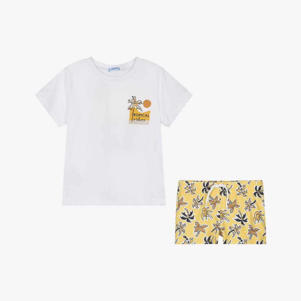 Mayoral-Boys White & Yellow Swim Shorts Set (UPF40+) | Childrensalon Outlet