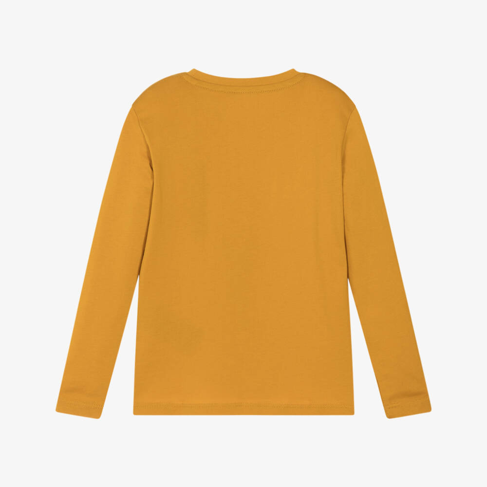 Guess-Boys Yellow Cotton Jersey Long-Sleeve Top with Teddy Bear Logo | Childrensalon Outlet