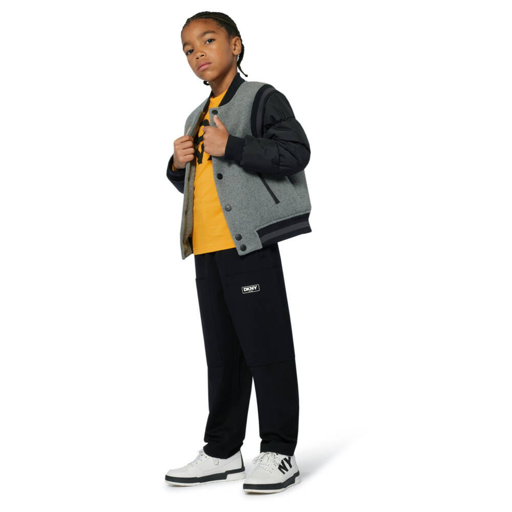 DKNY-Boys Yellow Organic Cotton T-Shirt with Black Logo Print | Childrensalon Outlet