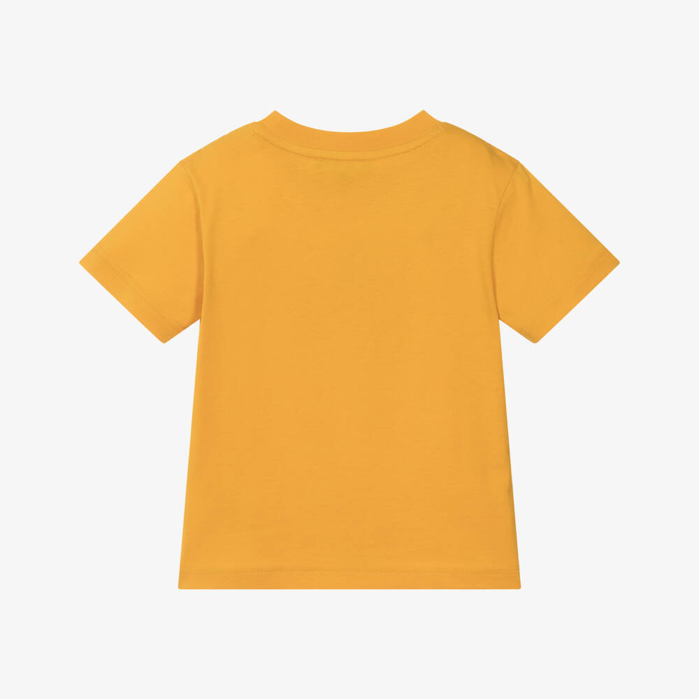 DKNY-Boys Yellow Organic Cotton T-Shirt with Black Logo Print | Childrensalon Outlet