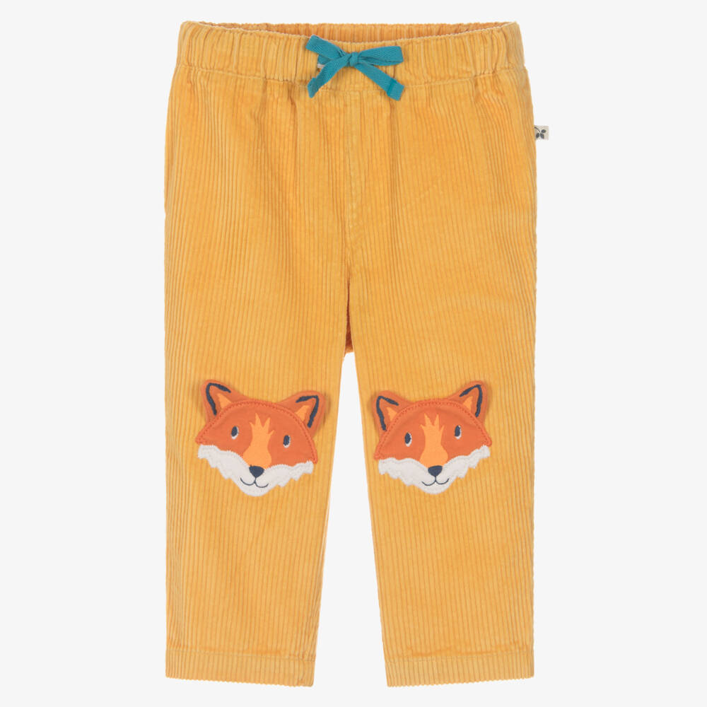 Frugi-Bright Yellow Cordurory Trousers with Fox Knee Patches | Childrensalon Outlet