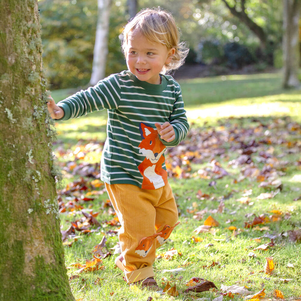 Frugi-Bright Yellow Cordurory Trousers with Fox Knee Patches | Childrensalon Outlet