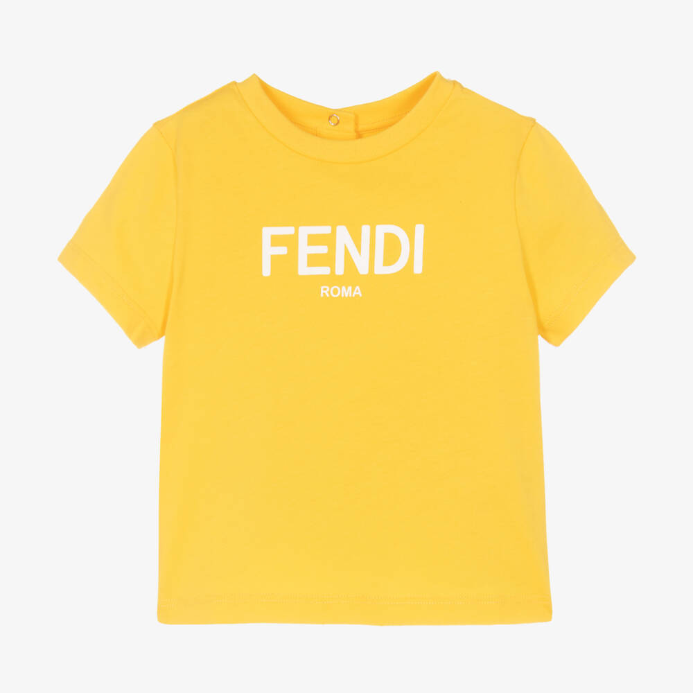 Fendi-Bright Yellow Cotton Jersey Baby T-Shirt | Childrensalon Outlet