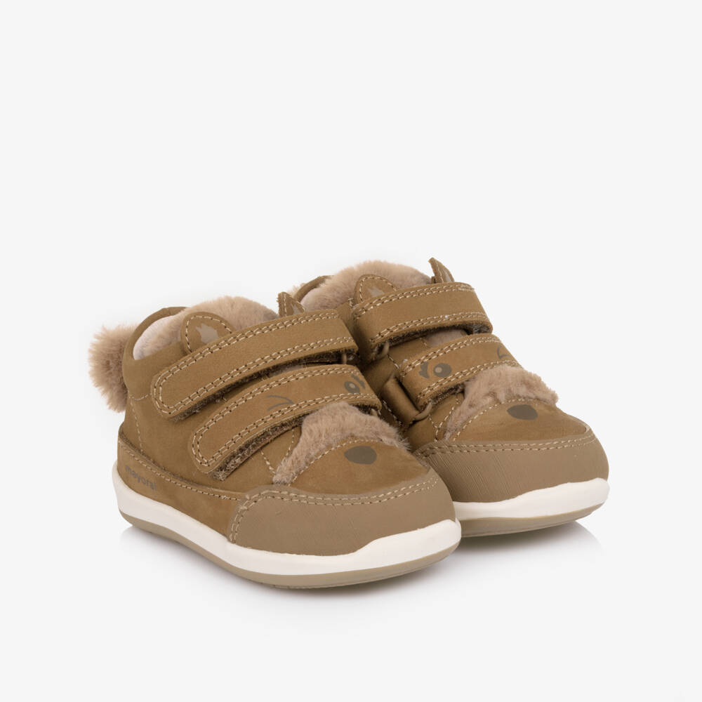 Mayoral-Brown Animal Face First Walker Trainers | Childrensalon Outlet