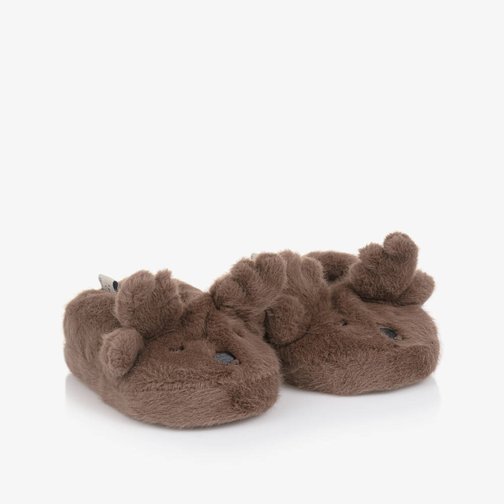 Liewood-Brown Faux Fur Reindeer Slippers | Childrensalon Outlet