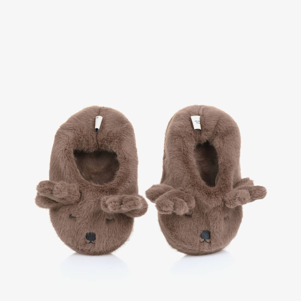 Liewood-Brown Faux Fur Reindeer Slippers | Childrensalon Outlet