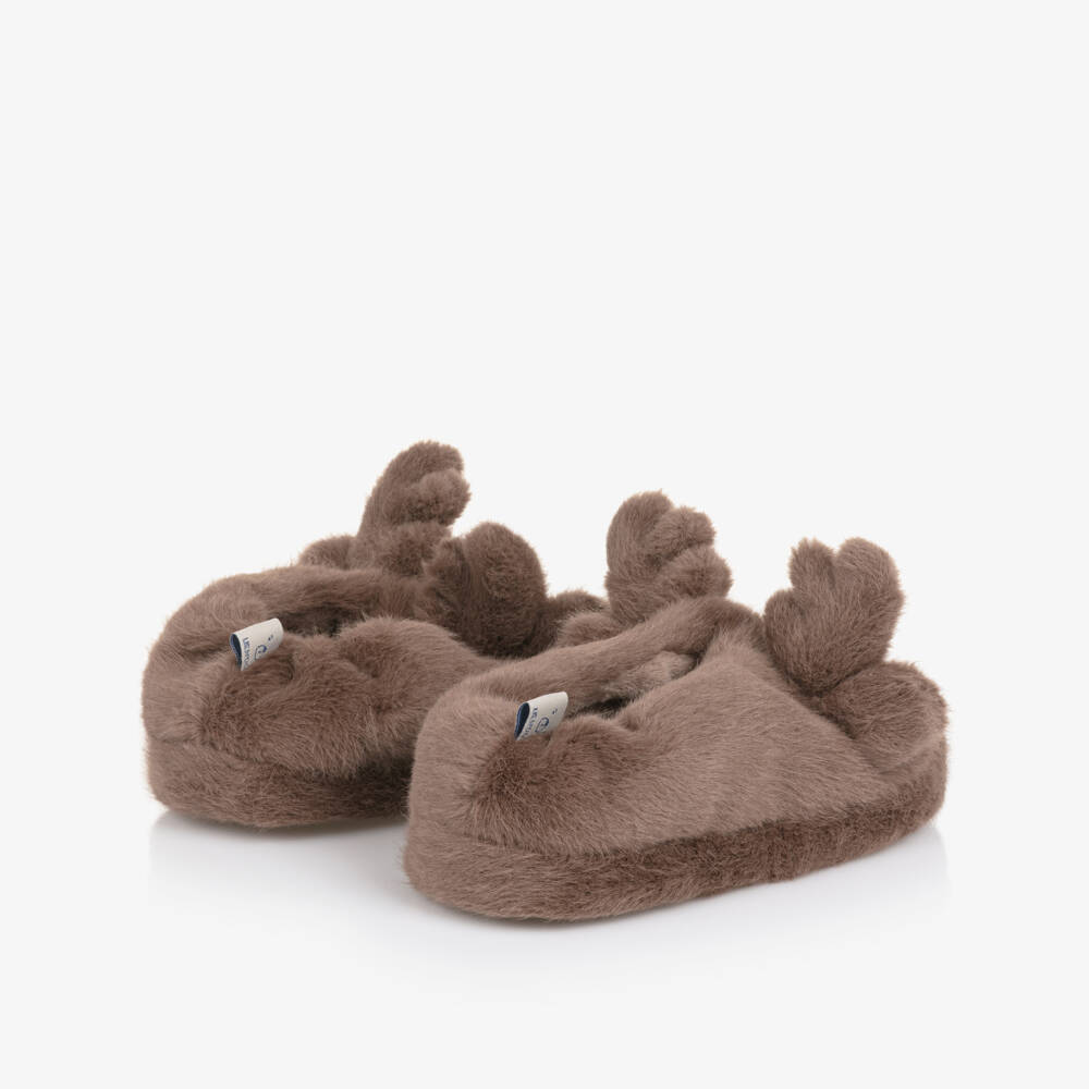 Liewood-Brown Faux Fur Reindeer Slippers | Childrensalon Outlet