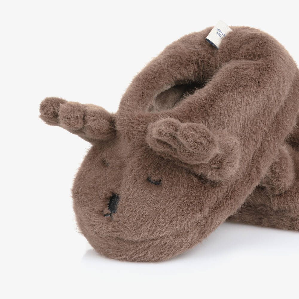 Liewood-Brown Faux Fur Reindeer Slippers | Childrensalon Outlet