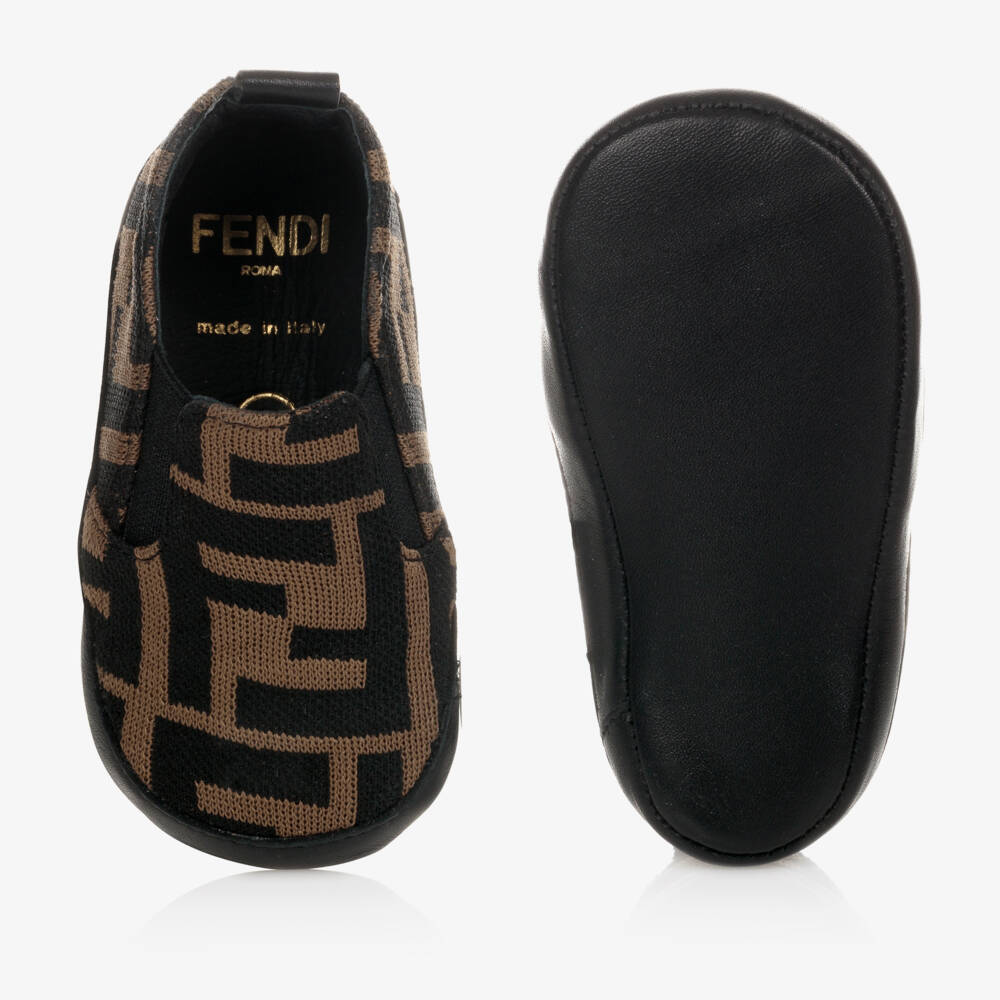 Fendi-Brown FF Logo Baby Shoes | Childrensalon Outlet