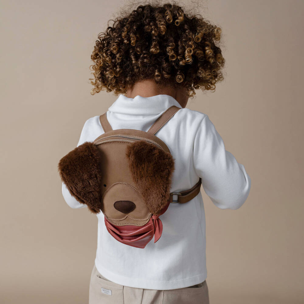 Donsje-Brown Nubuck Leather Dog Backpack (17cm) | Childrensalon Outlet