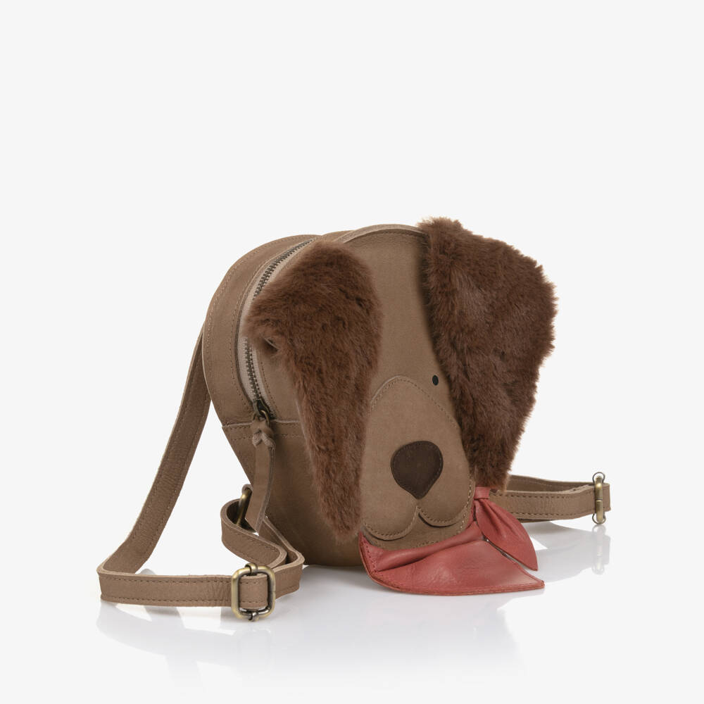 Donsje-Brown Nubuck Leather Dog Backpack (17cm) | Childrensalon Outlet