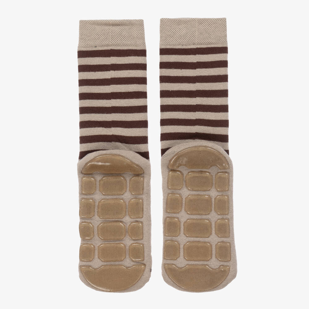 Country Kids-Brown Striped Monkey Slipper Socks | Childrensalon Outlet