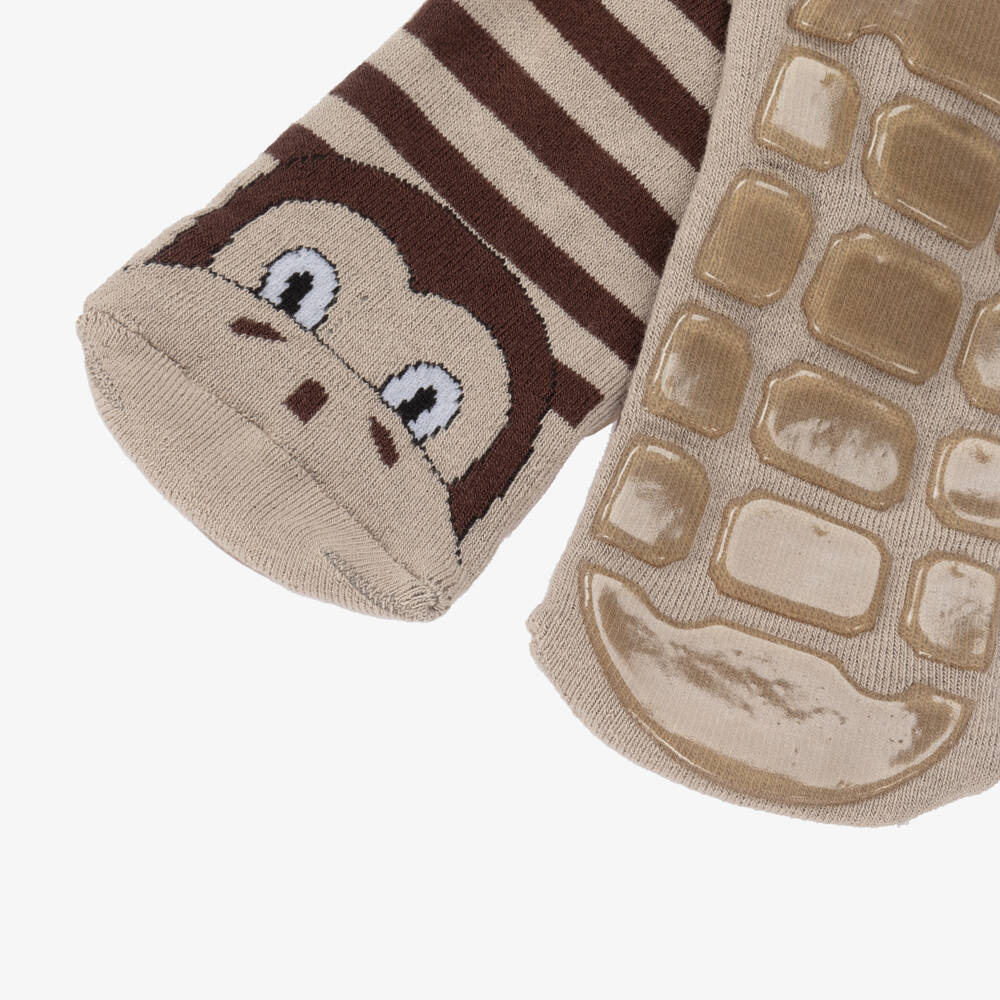 Country Kids-Brown Striped Monkey Slipper Socks | Childrensalon Outlet