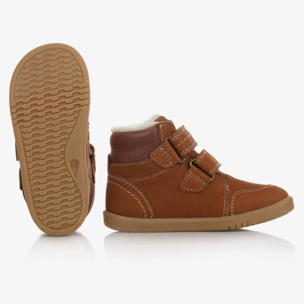 Bobux IWalk-Brown Suede Leather Velcro Boots | Childrensalon Outlet