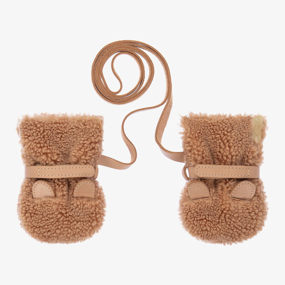 Donsje-Brown Teddy Fleece Baby Mittens | Childrensalon Outlet