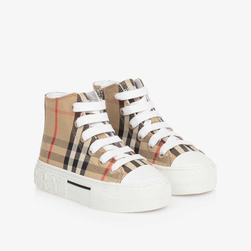 Burberry-Archive Beige Check Hi-Top Trainers | Childrensalon Outlet