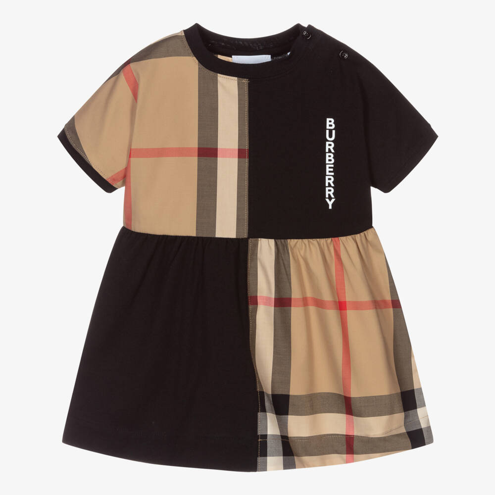 Burberry-Baby Black & Beige Check Dress | Childrensalon Outlet