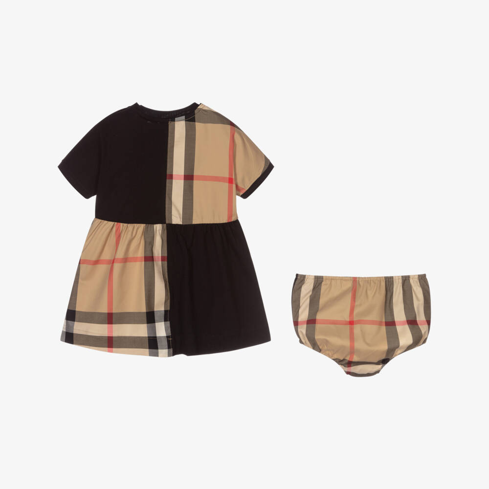 Burberry-Baby Black & Beige Check Dress | Childrensalon Outlet