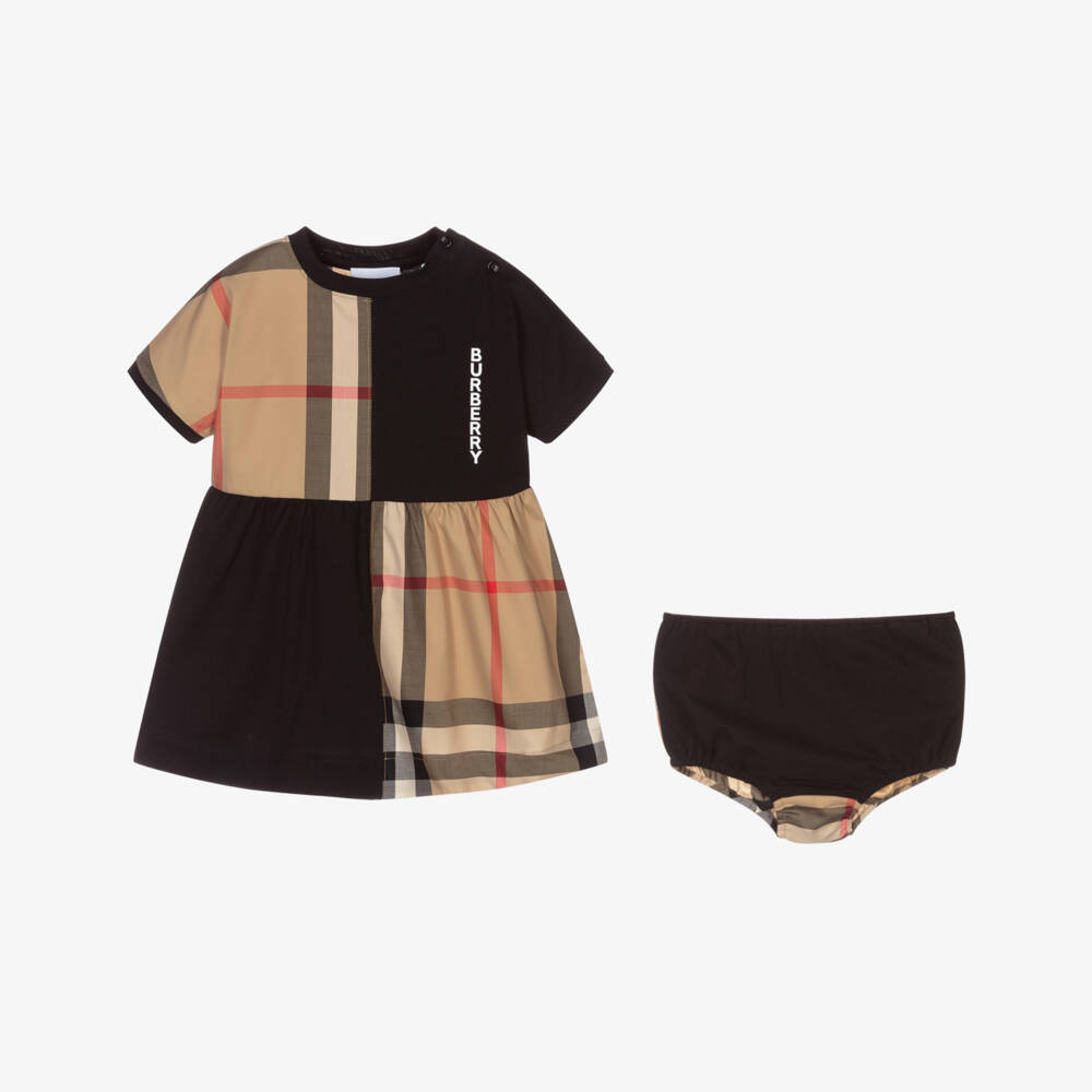 Burberry-Baby Black & Beige Check Dress | Childrensalon Outlet