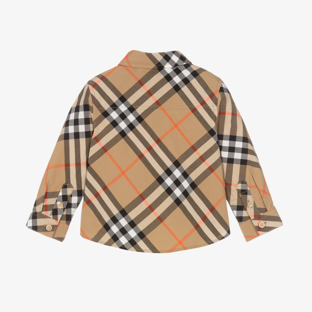 Burberry-Baby Boys Beige Check Cotton Long-Sleeved Shirt | Childrensalon Outlet