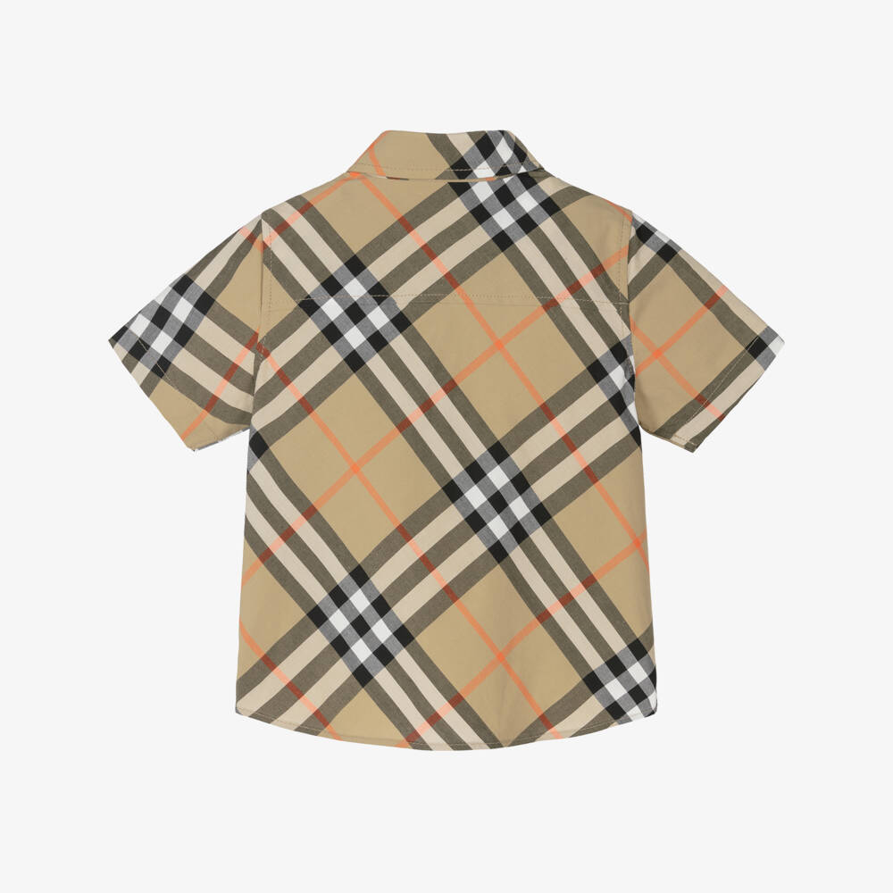 Burberry-Baby Boys Beige Check Cotton Short-Sleeved Shirt | Childrensalon Outlet