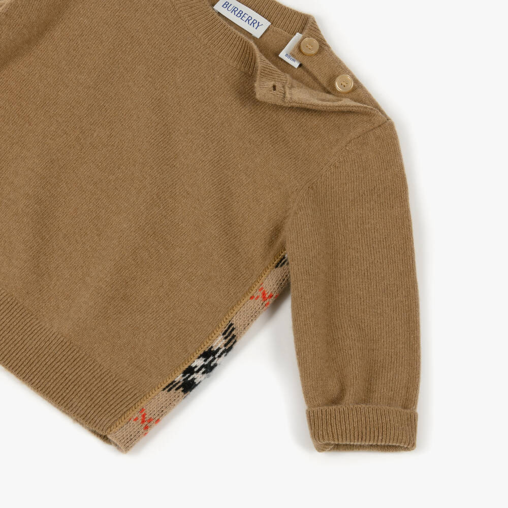 Burberry-Baby Boys Beige Check Elbow Patch Wool Knit Jumper | Childrensalon Outlet
