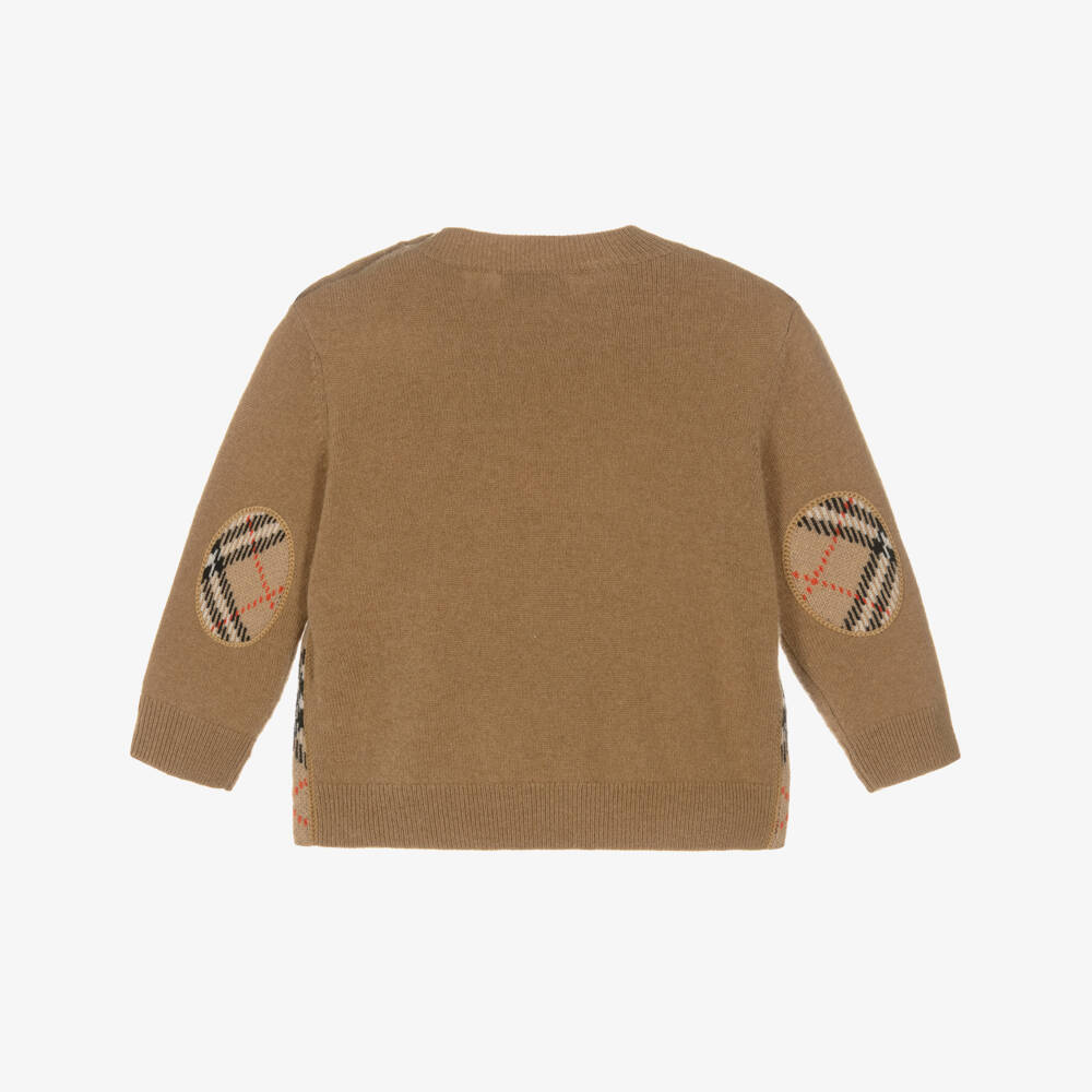 Burberry-Baby Boys Beige Check Elbow Patch Wool Knit Jumper | Childrensalon Outlet