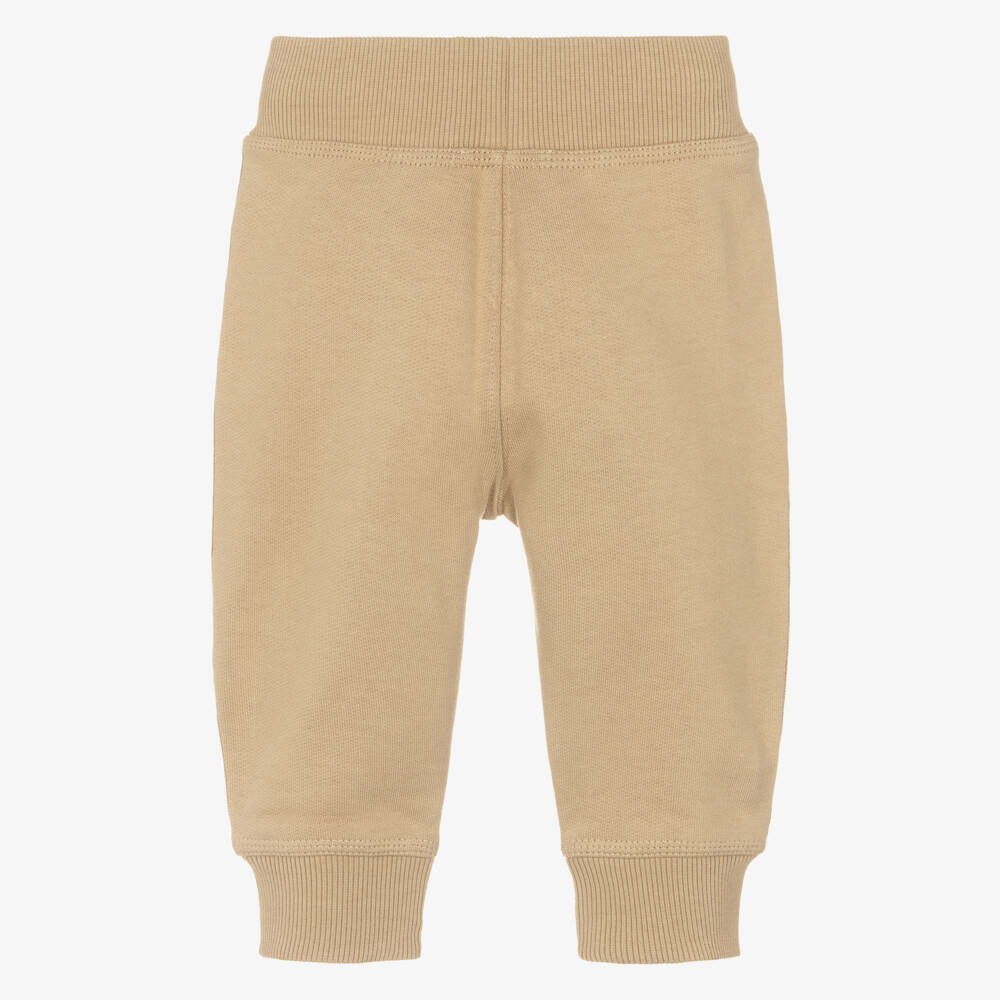Burberry-Baby Boys Beige Cotton Joggers with Check Trim & EKD Logo | Childrensalon Outlet