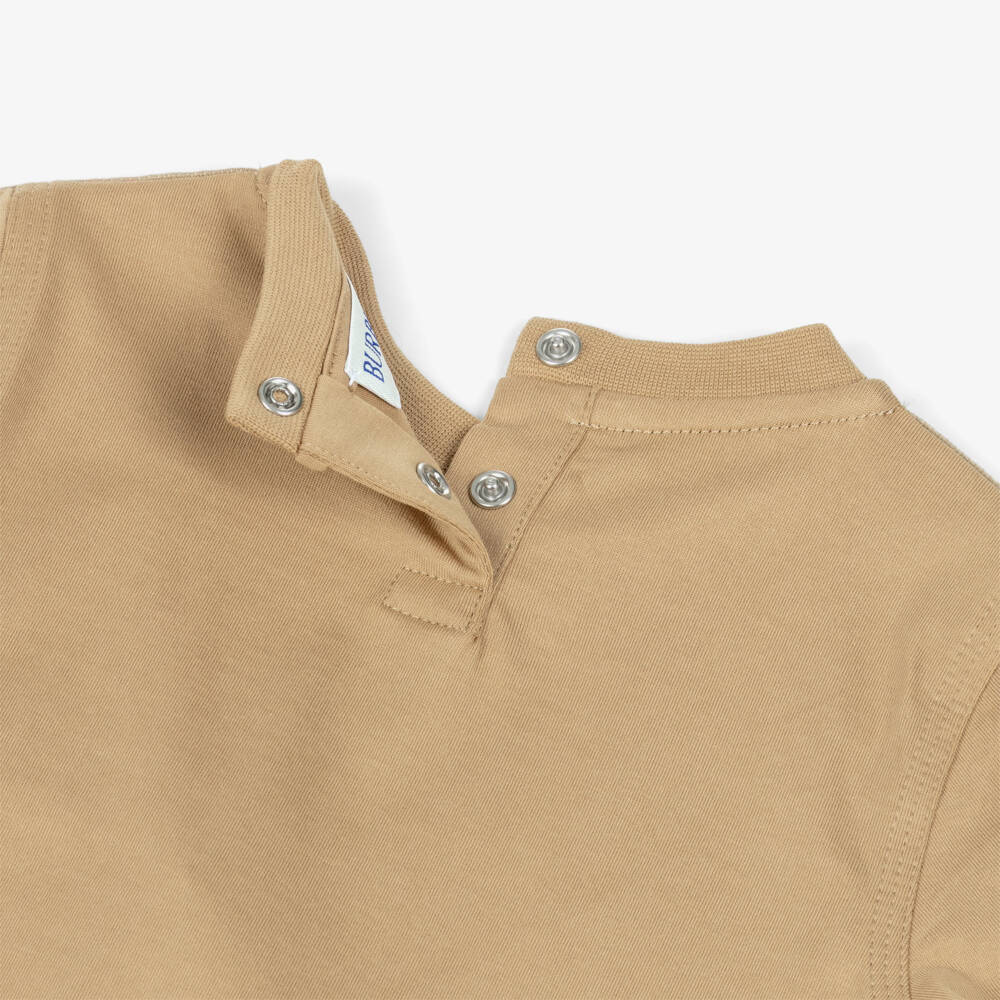 Burberry-Baby Boys Beige Cotton T-Shirt with Check Trim & EKD Logo | Childrensalon Outlet