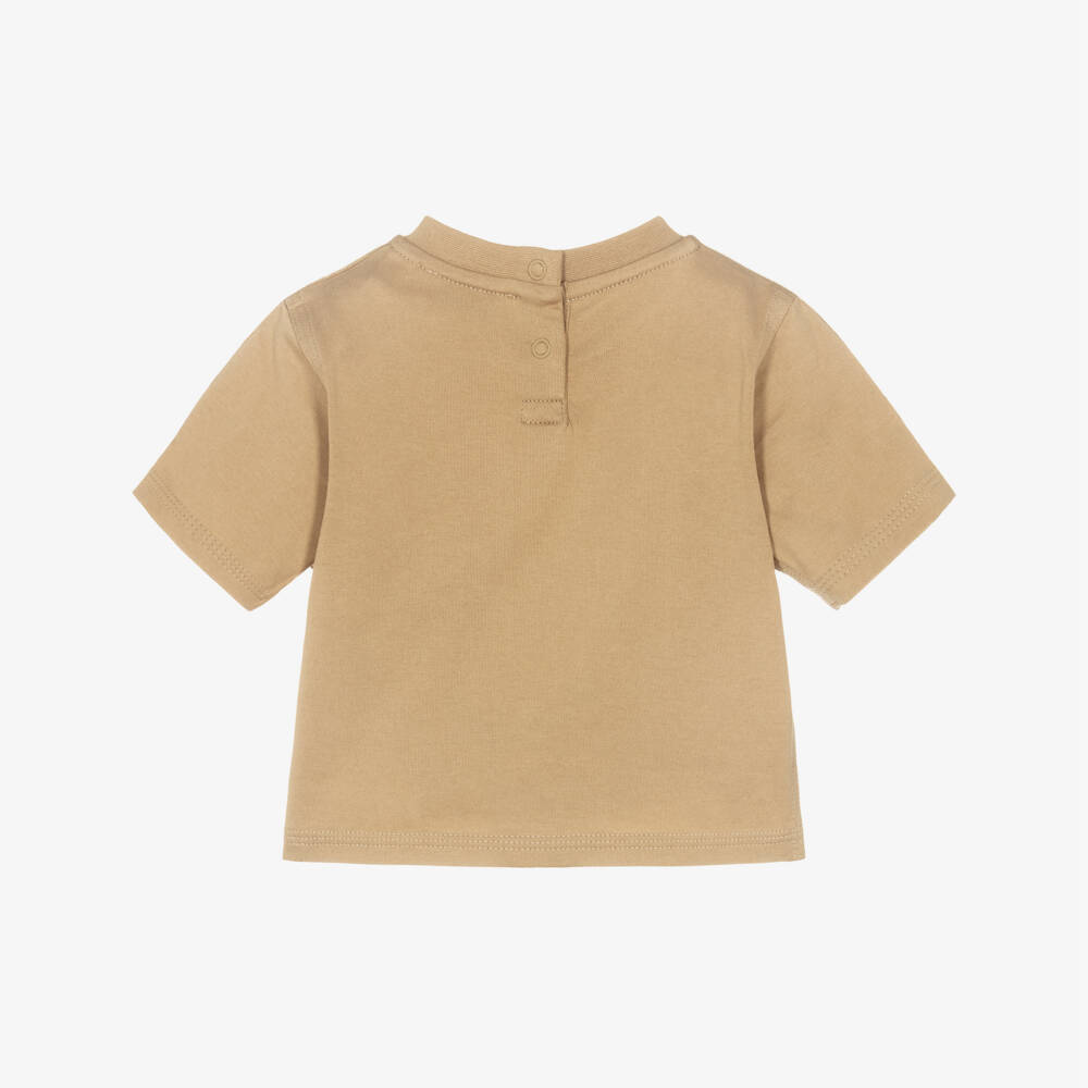 Burberry-Baby Boys Beige Cotton T-Shirt with Check Trim & EKD Logo | Childrensalon Outlet